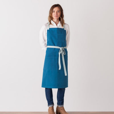 Chef Apron for Women, Men Sky Blue with Ice Adjustable Straps Men or Women Sky Blue Restaurant Quality Cotton Canvas Wholesale Reluctant Trading Seaside