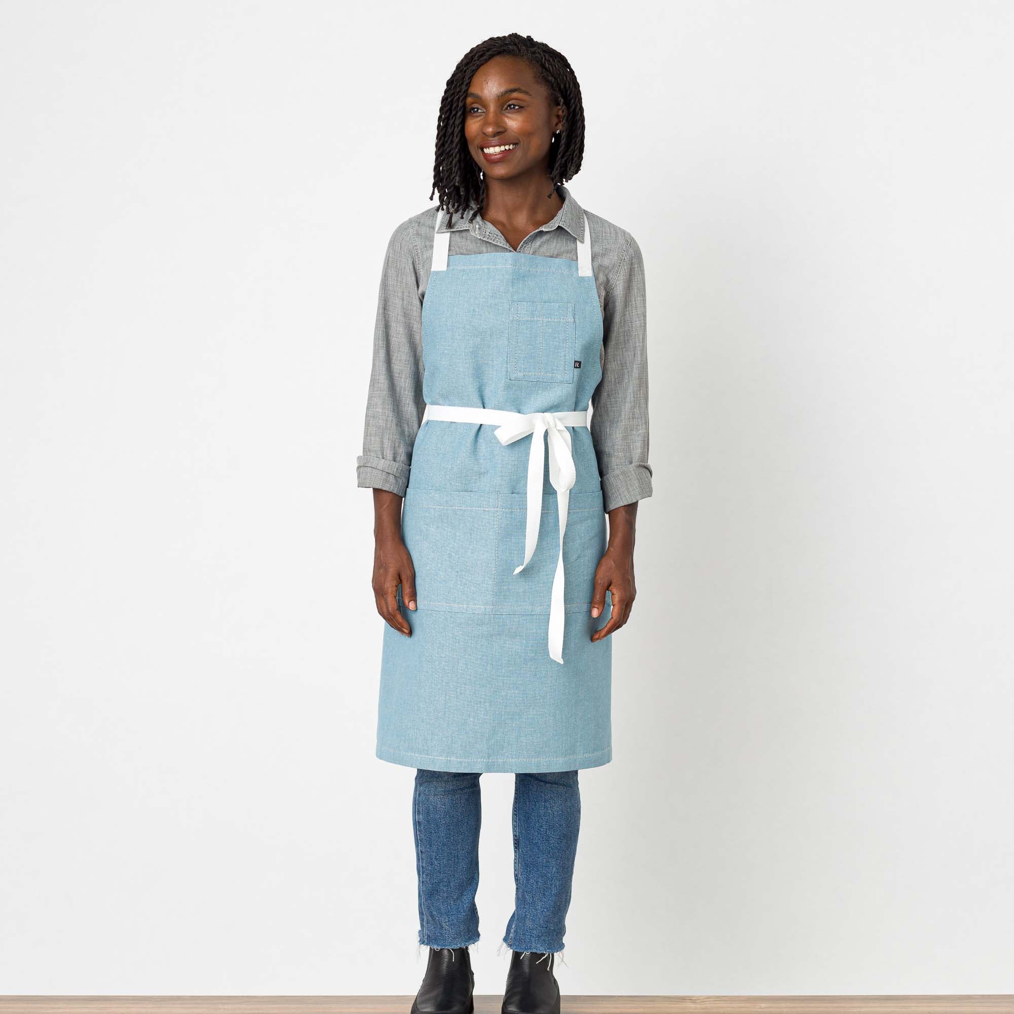Cross Back Chef Apron, Powder Blue with White Straps, Men and Women