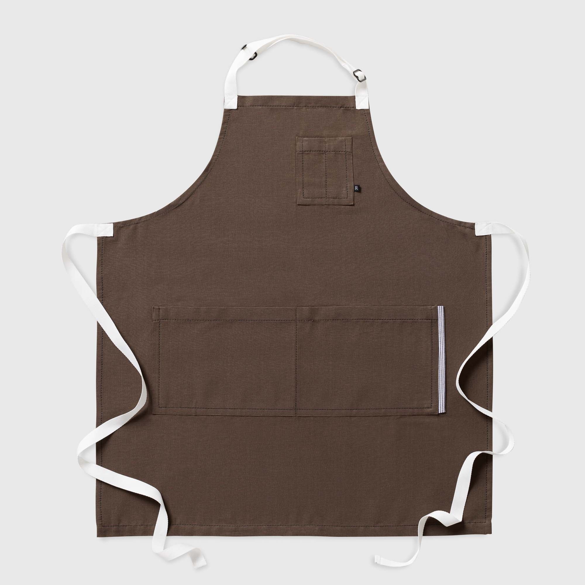 Classic Chef Apron, Dark Brown with White Straps, Men or Women
