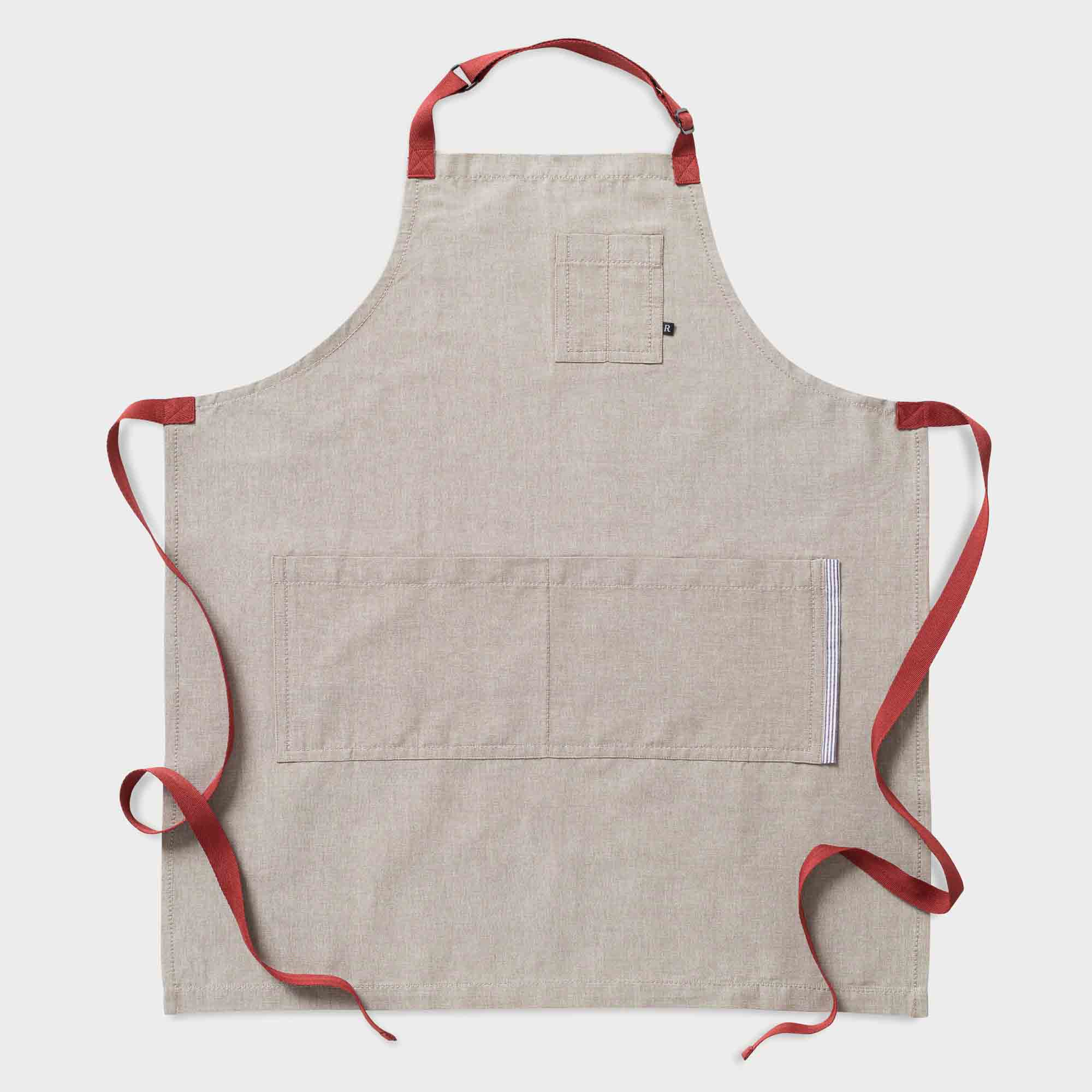 Classic Chef Apron Men, Women, Tan Beige with Red Straps Cooks Bakers Bib Restaurant Wholesale