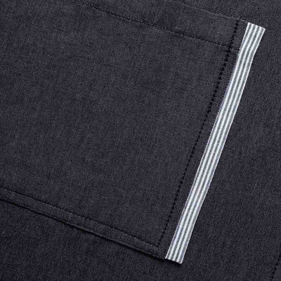 Charcoal Apron Fabric with Blue Ticking Detail Embellishment on Pocket