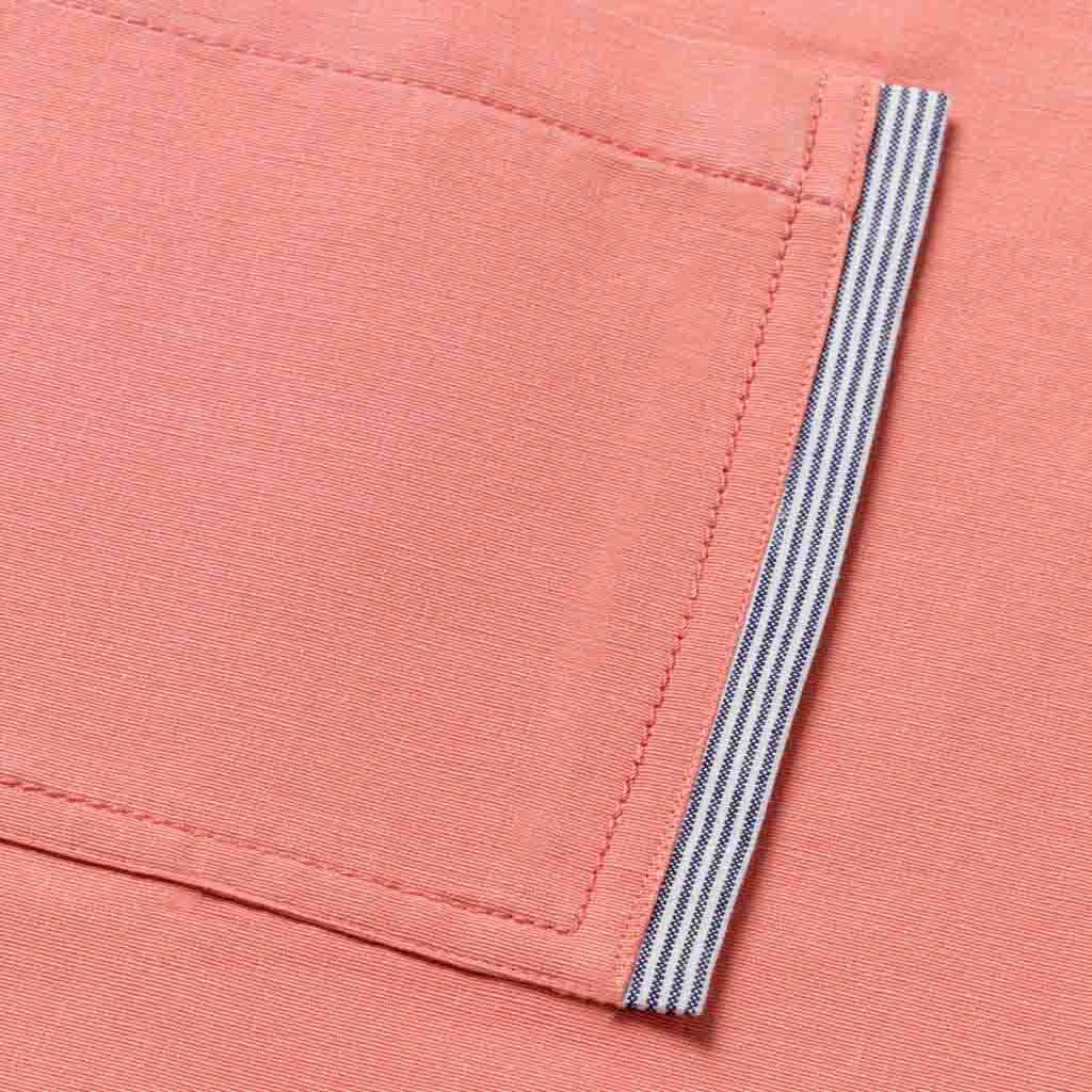 Chef Apron Pocket Coral Pink Blue Ticking Detail Volume Industry Pricing