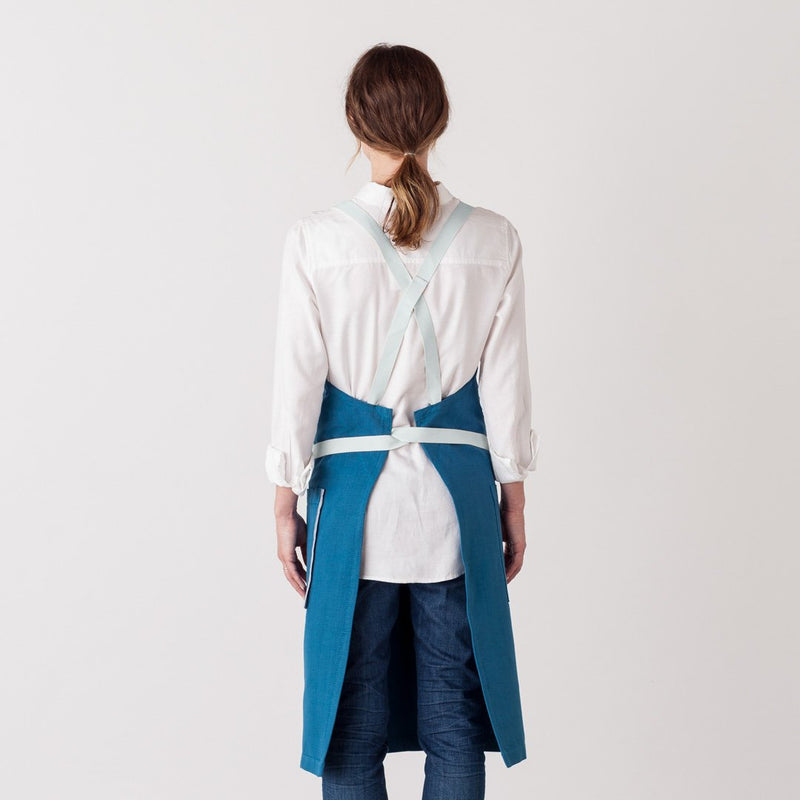 Cross Back Chef Apron for Women, Men Sky Blue with Ice Front of House Men or Women Sky Blue Restaurant  Wholesale Reluctant Trading