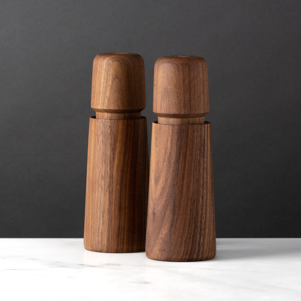 Modern Salt or Pepper Mill Danish Design Walnut Set CrushGrind