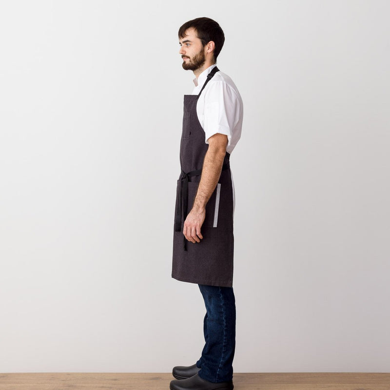 Chef's Apron, Charcoal with Black Straps, Men or Women-Reluctant Trading, model front view