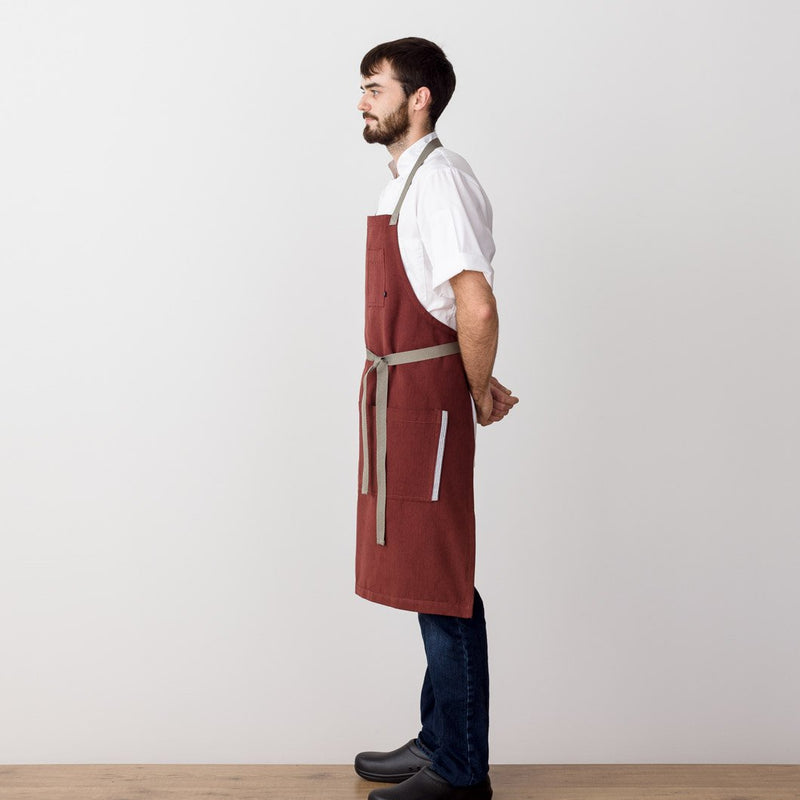 Chef's Apron, Maroon with Tan Straps, Men or Women, Dark Red-Reluctant Trading