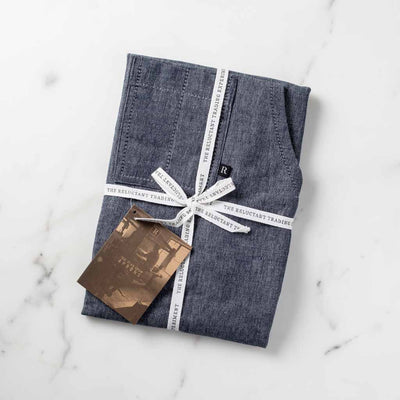 Cross-Back Chef Apron, Blue Denim with Red Straps, Men and Women-[Reluctant Trading Experiment]-