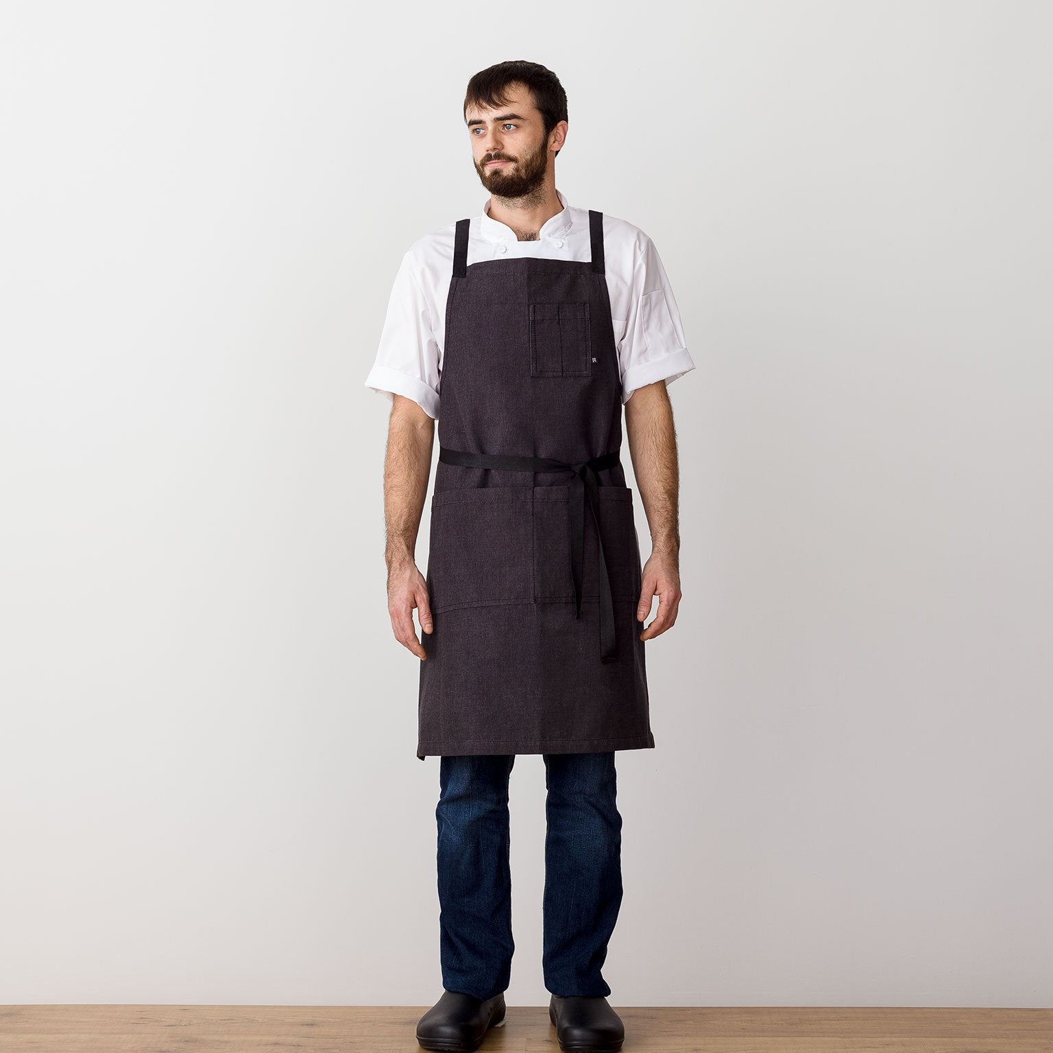 Cross-Back Chef Apron, Charcoal with Black Straps, Men and Women-[Reluctant Trading Experiment]-Standard Cross-Back - 34”L x 30”W