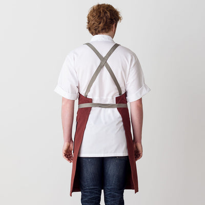 Cross-Back Chef Apron, Maroon with Tan Straps, Men and Women-[Reluctant Trading Experiment]-