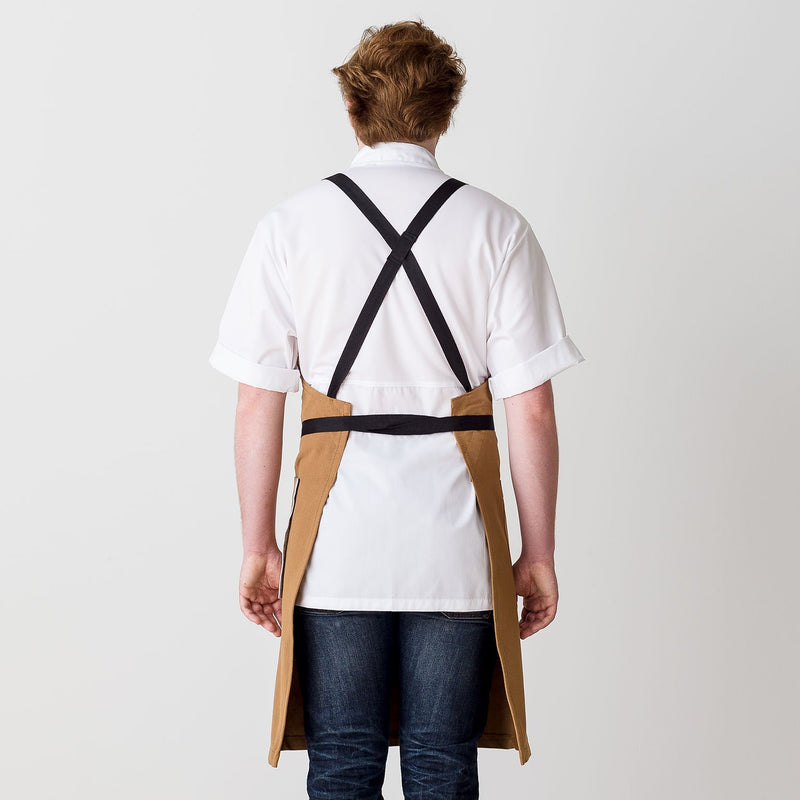 Cross-Back Chef Apron, Ochre with Black Straps, Men and Women-[Reluctant Trading Experiment]-